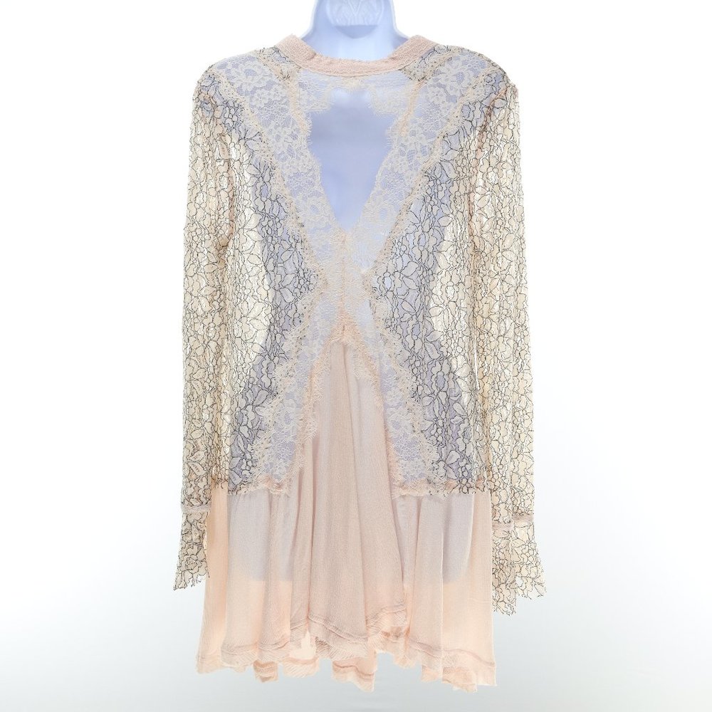 Free People Peach Lace Trim Mini Dress